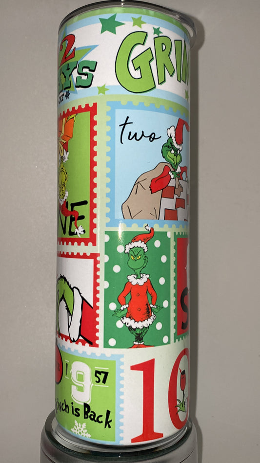 Retro Grinchy Seuss Tumbler 20 oz Hot and Cold Double Insulated Drinking Cup