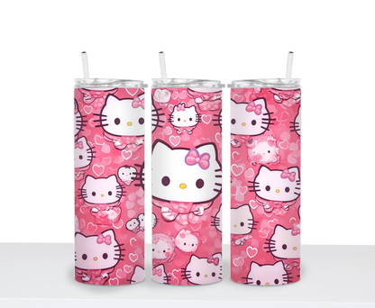 Adorable Cute kitty hello cat inspired drinking tumbler 20 oz water bottle