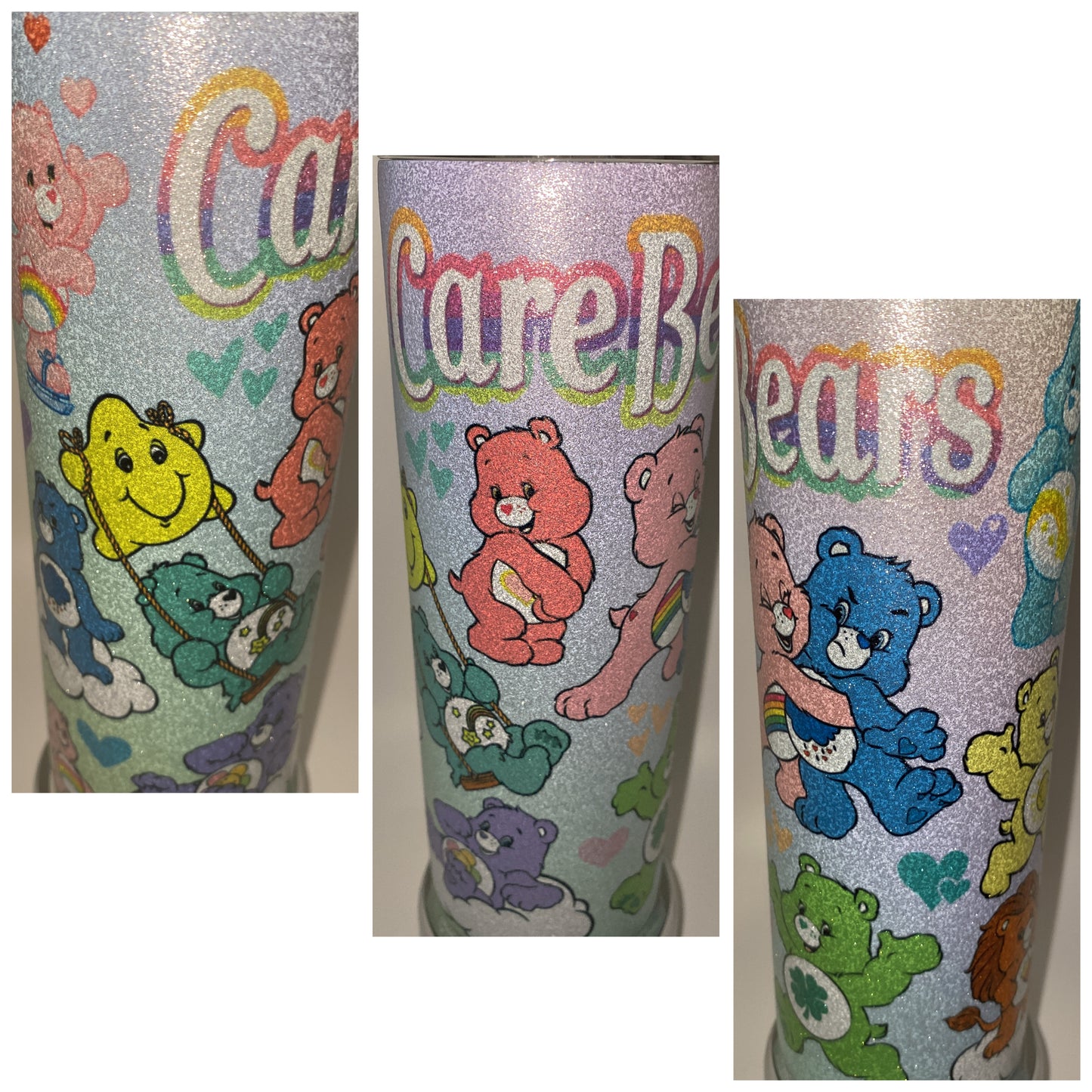 Care Bears GLITTER retro 20 oz tumbler inspired Nostalgic 80s HOT or COLD Water Bottle