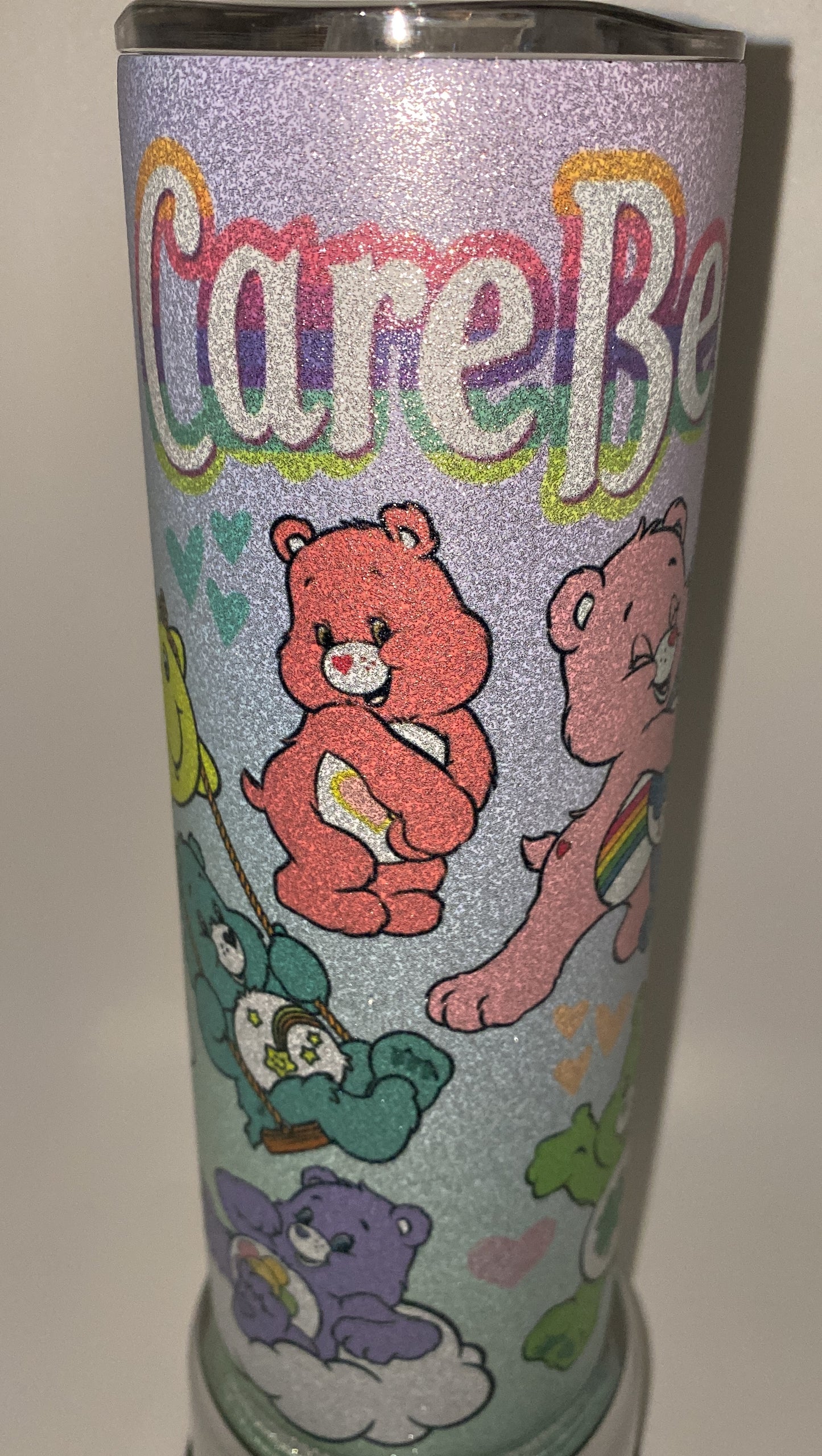 Care Bears GLITTER retro 20 oz tumbler inspired Nostalgic 80s HOT or COLD Water Bottle