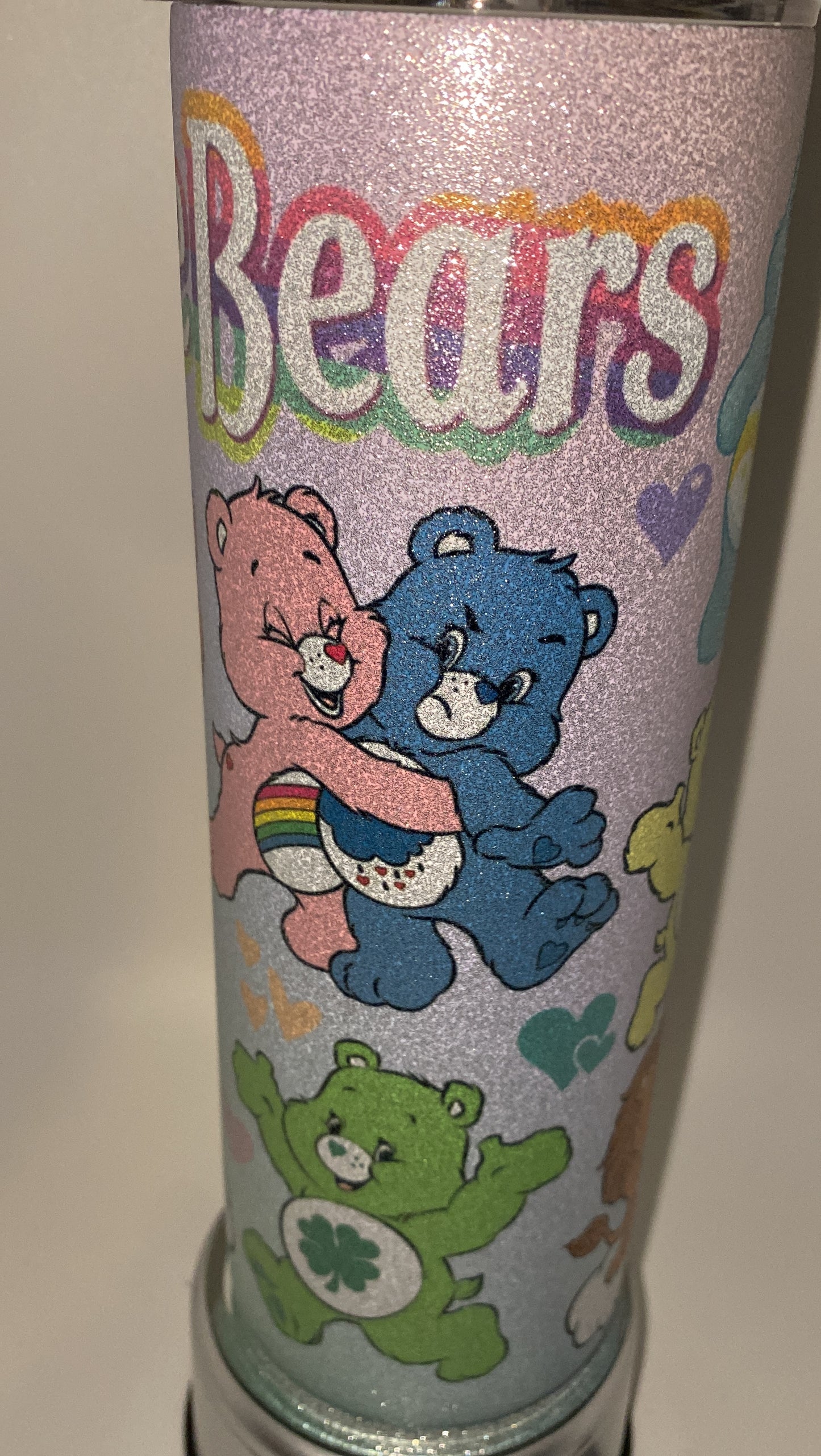 Care Bears GLITTER retro 20 oz tumbler inspired Nostalgic 80s HOT or COLD Water Bottle