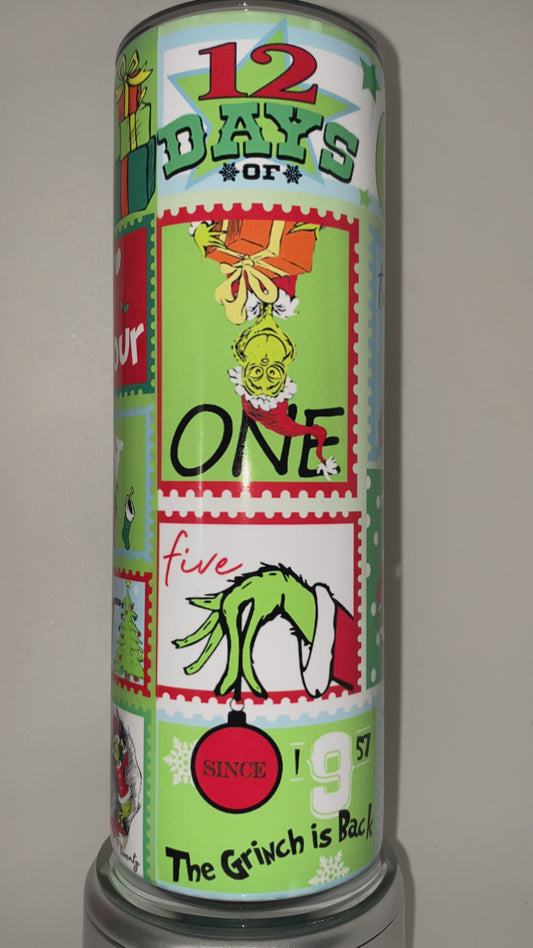 Retro Grinchy Seuss Tumbler 20 oz Hot and Cold Double Insulated Drinking Cup