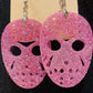 JASON MASK Halloween earrings RED resin glitter Voorhees Friday the 13th horror movie can personalize glitter color