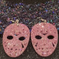 JASON MASK Halloween earrings RED resin glitter Voorhees Friday the 13th horror movie can personalize glitter color