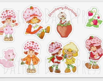 Strawberry Shortcake Sticker Sheet Set of 8 Decal 80s Retro Inspired