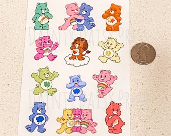 Care Bear friends mini stickers set of 12 retro 80s decals