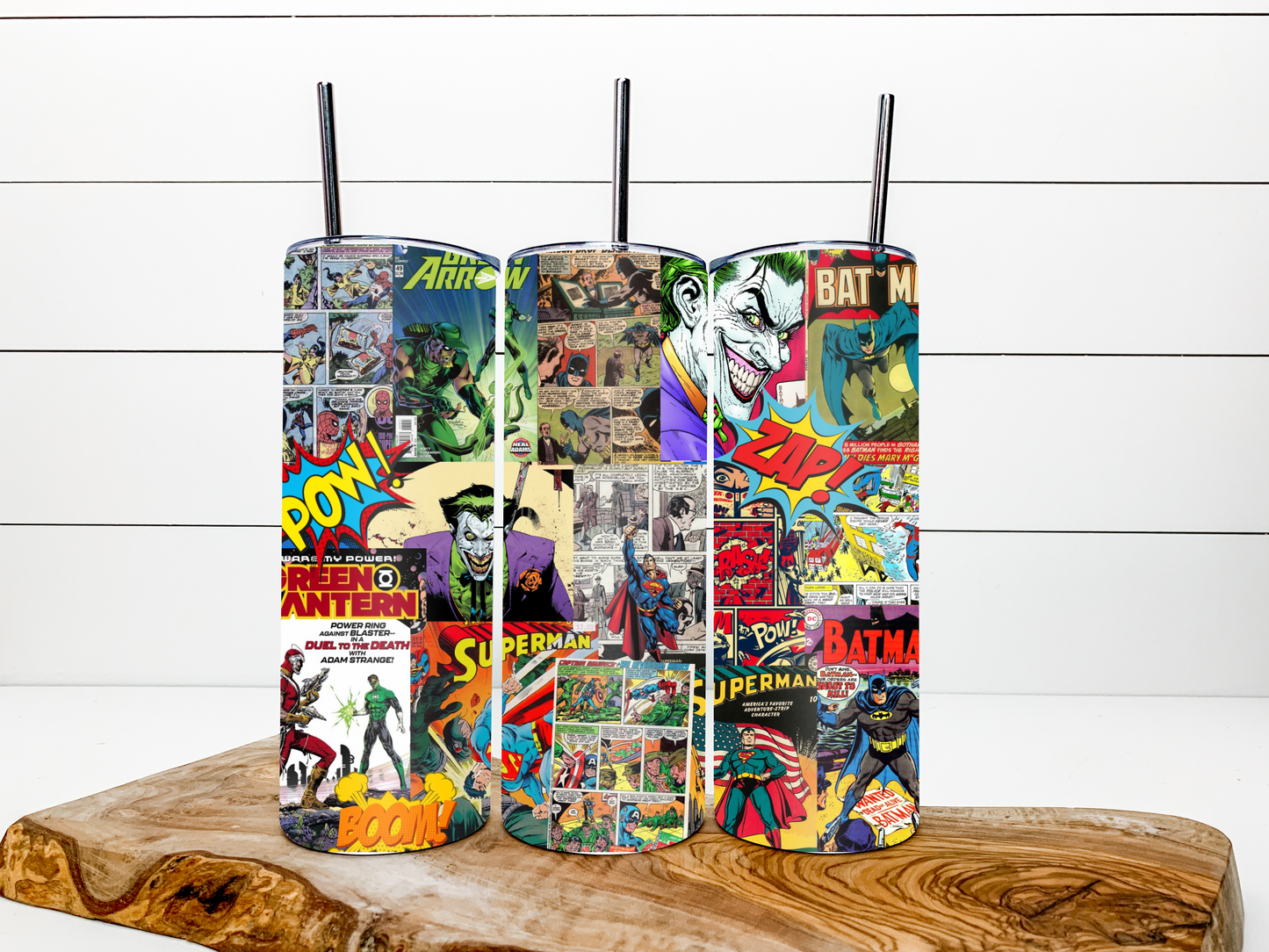 Super Hero and Villain Retro Comic Book Inspired Tumbler 20 oz Hot and Cold Drinks Double Insulated