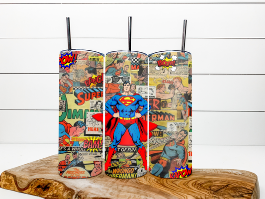 Super Hero Man Retro Comic Tumbler 20 oz Hot and Cold Drinks Double Insulated