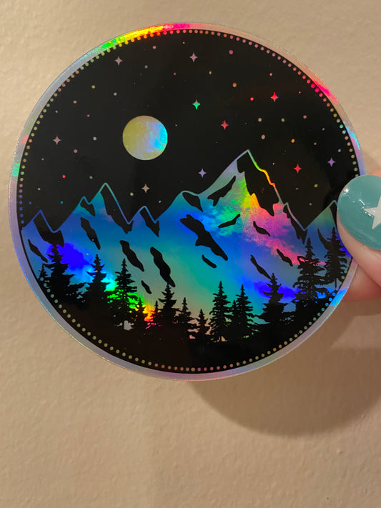 Holographic PNW Majestic Mountain Sticker Pacific Northwest Mt Rainer Decal