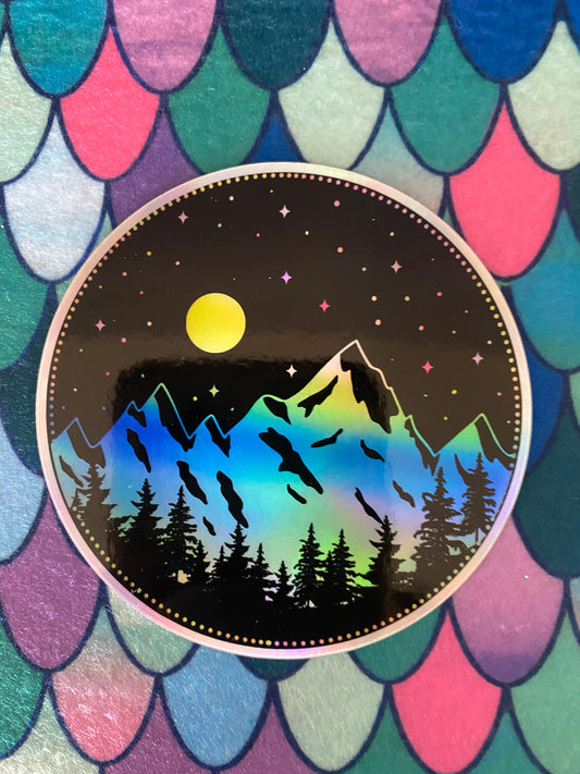 Holographic PNW Majestic Mountain Sticker Pacific Northwest Mt Rainer Decal