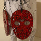 JASON MASK Halloween earrings RED resin glitter Voorhees Friday the 13th horror movie can personalize glitter color