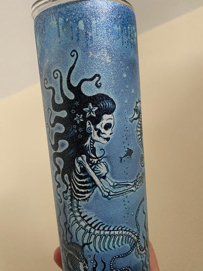 Skeleton Mermaid Halloween Tumbler BLUE Horror Cup
