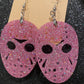 JASON MASK Halloween earrings RED resin glitter Voorhees Friday the 13th horror movie can personalize glitter color