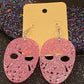 JASON MASK Halloween earrings RED resin glitter Voorhees Friday the 13th horror movie can personalize glitter color